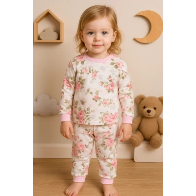 HERŞEYTREND Büyük Çiçek Desenli Kız Bebek Eşofman Takımı %100 Pamuk