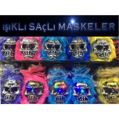 HERŞEYTREND Cadılar Bayramı Işıklı Halloween Kuru Kafa Maskesi 1 Adet