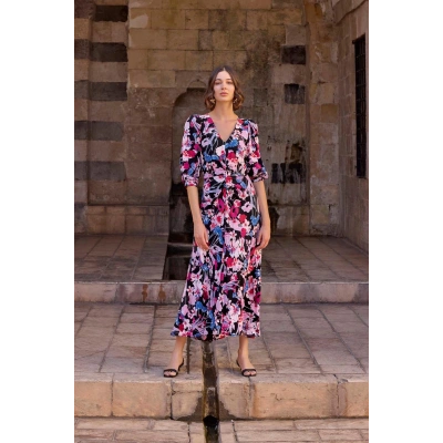 HERŞEYTREND  Çiçek Desenli Viskon Elbise