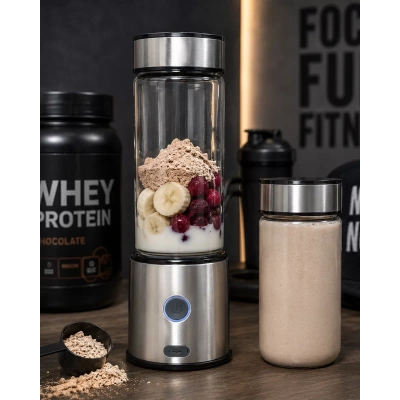 HERŞEYTREND Çift Hazneli Cam Blender USB Şarjlı Smoothie ve Buz Kırıcı Blender