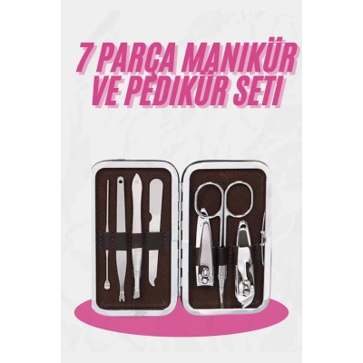HERŞEYTREND Deri Çanta Hediyeli 7 Parça Manikür-Pedikür Tırnak Bakım Seti