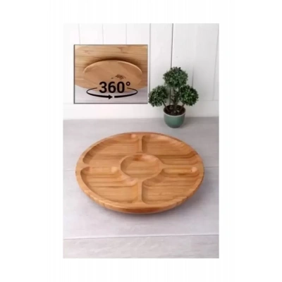 HERŞEYTREND Döner Bambu Sunum Tabağı 5 Bölmeli 25 Cm Royaleks-DS2525