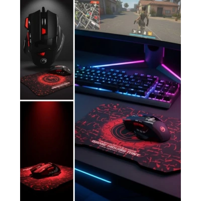 HERŞEYTREND Ergonomik Gaming Mouse ve Mousepad 3 DPI Ayarlı LED Işıklı Tasarım