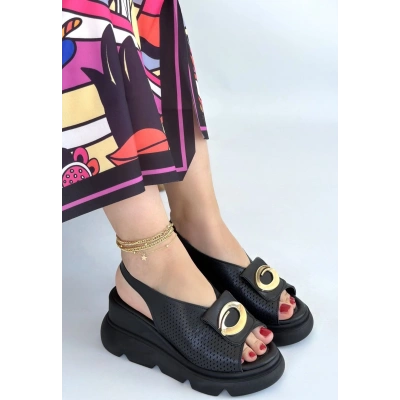 HERŞEYTREND Gwon Siyah Cilt Dolgu Topuk Sandalet