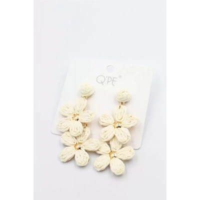 HERŞEYTREND Hasır Çiçek Küpe - Krem