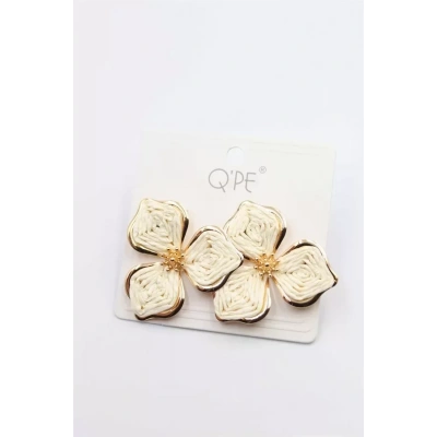 HERŞEYTREND Hasır Çiçek Küpe - Krem