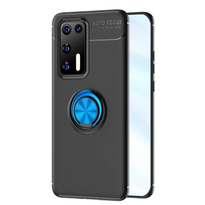 HERŞEYTREND Huawei P40 Kılıf Range Yüzüklü Silikon - Siyah-mavi