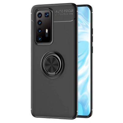 HERŞEYTREND Huawei P40 Pro Kılıf Range Yüzüklü Silikon - Siyah