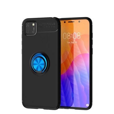 HERŞEYTREND Huawei Y5p Kılıf Range Yüzüklü Silikon - Siyah-mavi