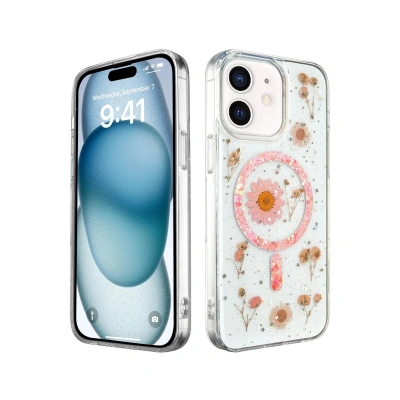 HERŞEYTREND İphone 12 Kılıf Daisy Simli Magsafe Kapak - Pembe