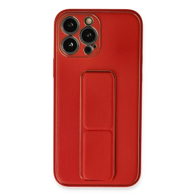 HERŞEYTREND İphone 13 Pro Kılıf Coco Deri Standlı Kapak - Kırmızı