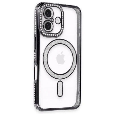 HERŞEYTREND İphone 16 Kılıf Joke Simli Magneticsafe Kılıf - Siyah