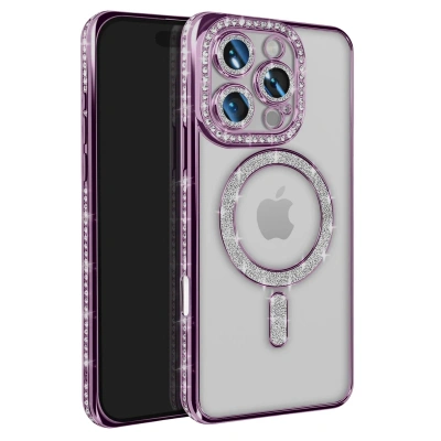 HERŞEYTREND İphone 16 Pro Max Kılıf Joke Simli Magneticsafe Kılıf - Derin Mor
