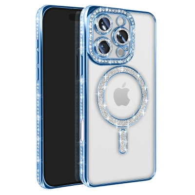 HERŞEYTREND İphone 16 Pro Max Kılıf Joke Simli Magneticsafe Kılıf - Mavi