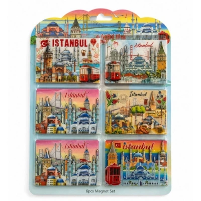 HERŞEYTREND İstanbul Temalı Ahşap Buzdolapı Süsü Magnet 6Lı Set