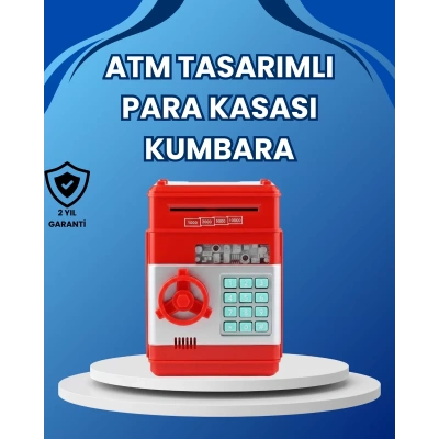 HERŞEYTREND Kırmızı ATM Tasarımlı Şifreli Para Kasası Kumbara
