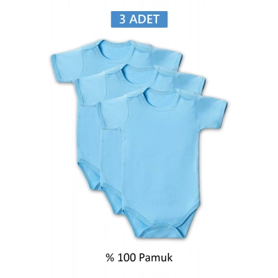 HERŞEYTREND Mavi Yarım Kol Body Zıbın 2-7 YAŞ Çocuklar İçin (3 ADET) Alttan Çıtçıtlı Özel Gereksinimli
