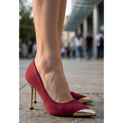 HERŞEYTREND Norji Bordo Saten Stiletto Ayakkabı