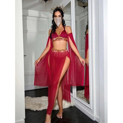 HERŞEYTREND  Özel Tasarım Kırmızı Harem Kostümü