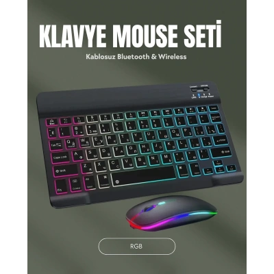 HERŞEYTREND RGB Aydınlatmalı Şarjlı Kablosuz Klavye ve Mouse Seti – Modern ve Kompakt Tasarım