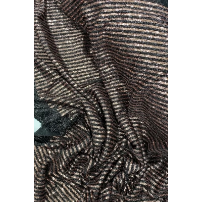 HERŞEYTREND Sakallı Çizgili Pullu Kumaş  Pullu Payet Kumaş Abiye Nişan Düğün Siyah Bakır