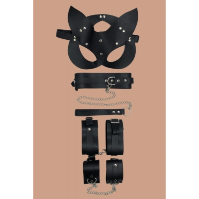 HERŞEYTREND  Siyah 4lü Maske ,Tasma,Kelepce Harness Set
