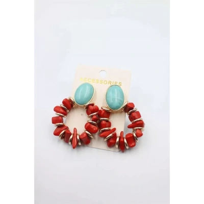 HERŞEYTREND Taşlı Halkalı Küpe - Kırmızı