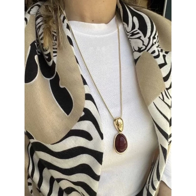 HERŞEYTREND Taşlı Kolye - Bordo