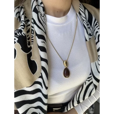 HERŞEYTREND Taşlı Kolye - Kahverengi