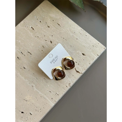 HERŞEYTREND Taşlı Küpe - Kahverengi