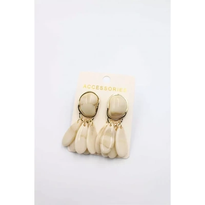 HERŞEYTREND Taşlı Küpe - Krem