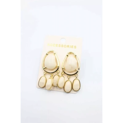 HERŞEYTREND Taşlı Küpe - Krem