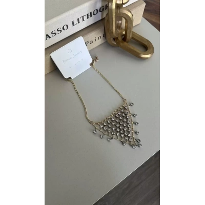 HERŞEYTREND Taşlı Üçgen Kolye - Altın