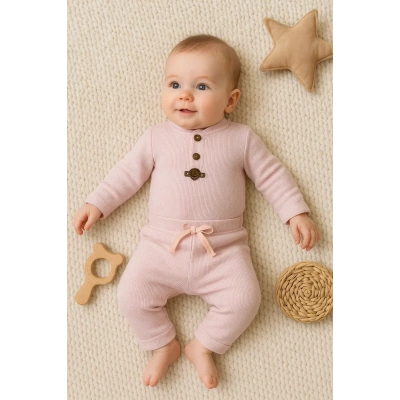 HERŞEYTREND Waffle Çıtlı Düğmeli 2li Mevsimlik Takım