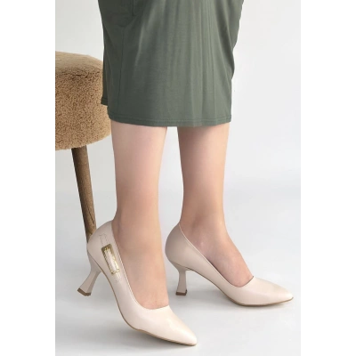 HERŞEYTREND Yons Bej Cilt Topuklu Ayakkabı