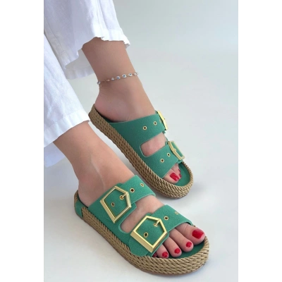 İces Yeşil Nubuk Terlik