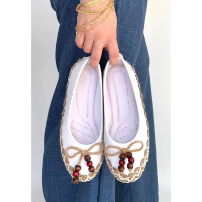 HERŞEYTREND Ilwe Beyaz Cilt Babet Ayakkabı