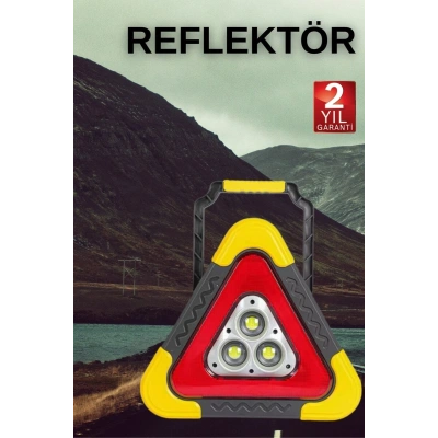 Işıklı Üçgen Reflektör Led Projektör Acil Durum Feneri Flaşör 500 Lümen