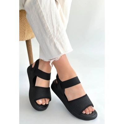 HERŞEYTREND Jake Siyah Hasır Cilt Sandalet