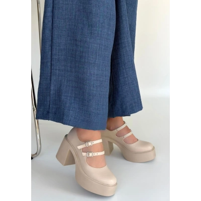 HERŞEYTREND Jarlo Bej Cilt Dolgu Topuk Ayakkabı