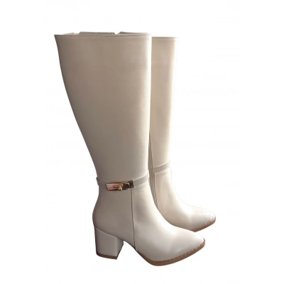 HERŞEYTREND Jeoli Bej Cilt Topuklu Çizme