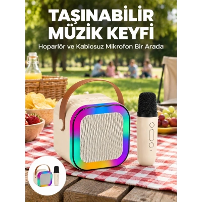 Kablosuz Karaoke Mikrofon Hoparlör Seti Güçlü Ses Çıkışı Yeni Nesil