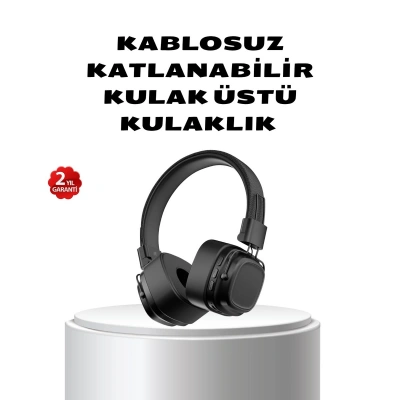 Kablosuz Kulak Üstü Bluetooth Kulaklık Güçlü Bas ve Katlanabilir Tasarım