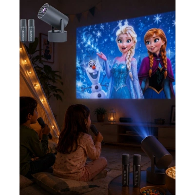 Karaoke Mikrofonlu Akıllı Projeksiyon Cihazı WiFi Bluetooth Destekli