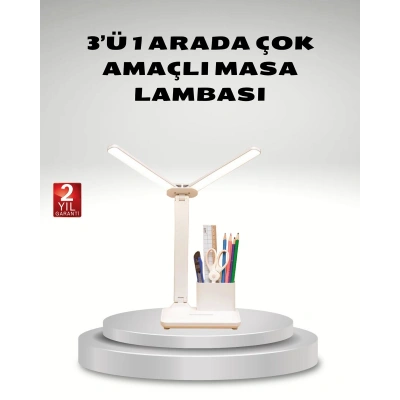 Kısılabilir LED Masa Lambası – Kalemlik ve Telefon Standlı, Göz Yormayan Işık