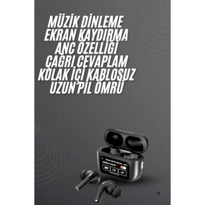 Kulak İçi Bluetooth Kulaklık Ekranlı Müzik Dinleme Çağrı Cevaplama Siyah