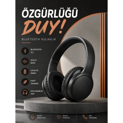 Kulak Üstü Bluetooth Kulaklık Ayarlanabiilir Uzun Pil Ömrü Kablosuz 5.0 Bluetooth