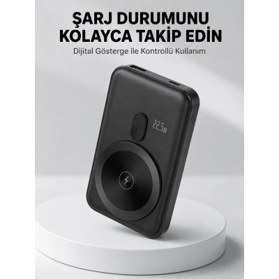 LCD Ekranlı Kablosuz Powerbank Type C ve USB Çıkışlı Yeni Nesil