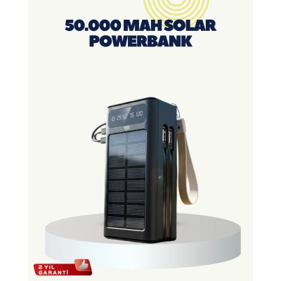 LED Aydınlatmalı Güneş Panelli Powerbank Seyahat ve Kamp İçin