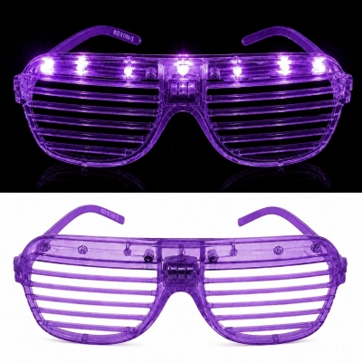 Led Işıklı Panjur Parti Gözlüğü Mor Renk Shutter Gözlük
